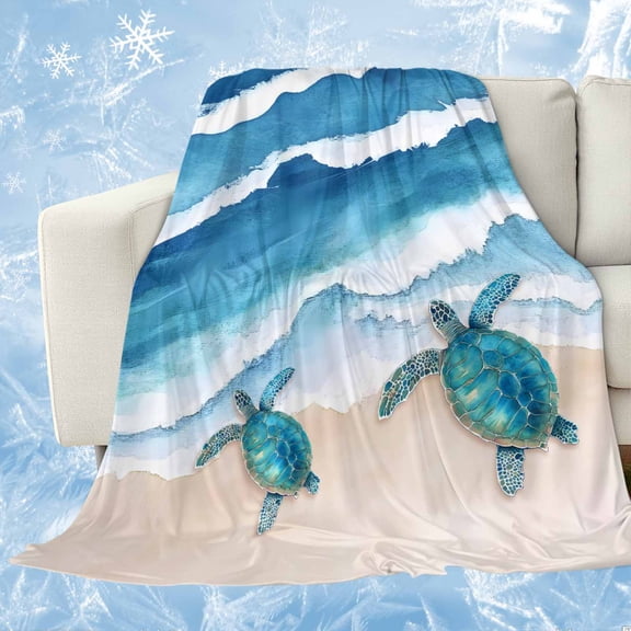Blue Coastal Cooling Blanket,Lightweight Breathable Summer Throw Blanket with Double Sided Cold Effect,Sea Turtle Summer Beach Waves Nautical Picnic Blankets Bed Sheet for Hot Sleepers 60"x80"