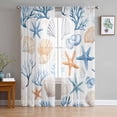 thumbnail image 1 of Blue Coastal Coral Semi Sheer Curtains 96 Inch Length 2 Panels Set, Ocean Starfish Shell Marine Life Sheer Kitchen Curtain Privacy Voile Window Curtain for Living Room Bedroom Rod Pocket Drapes, 1 of 7