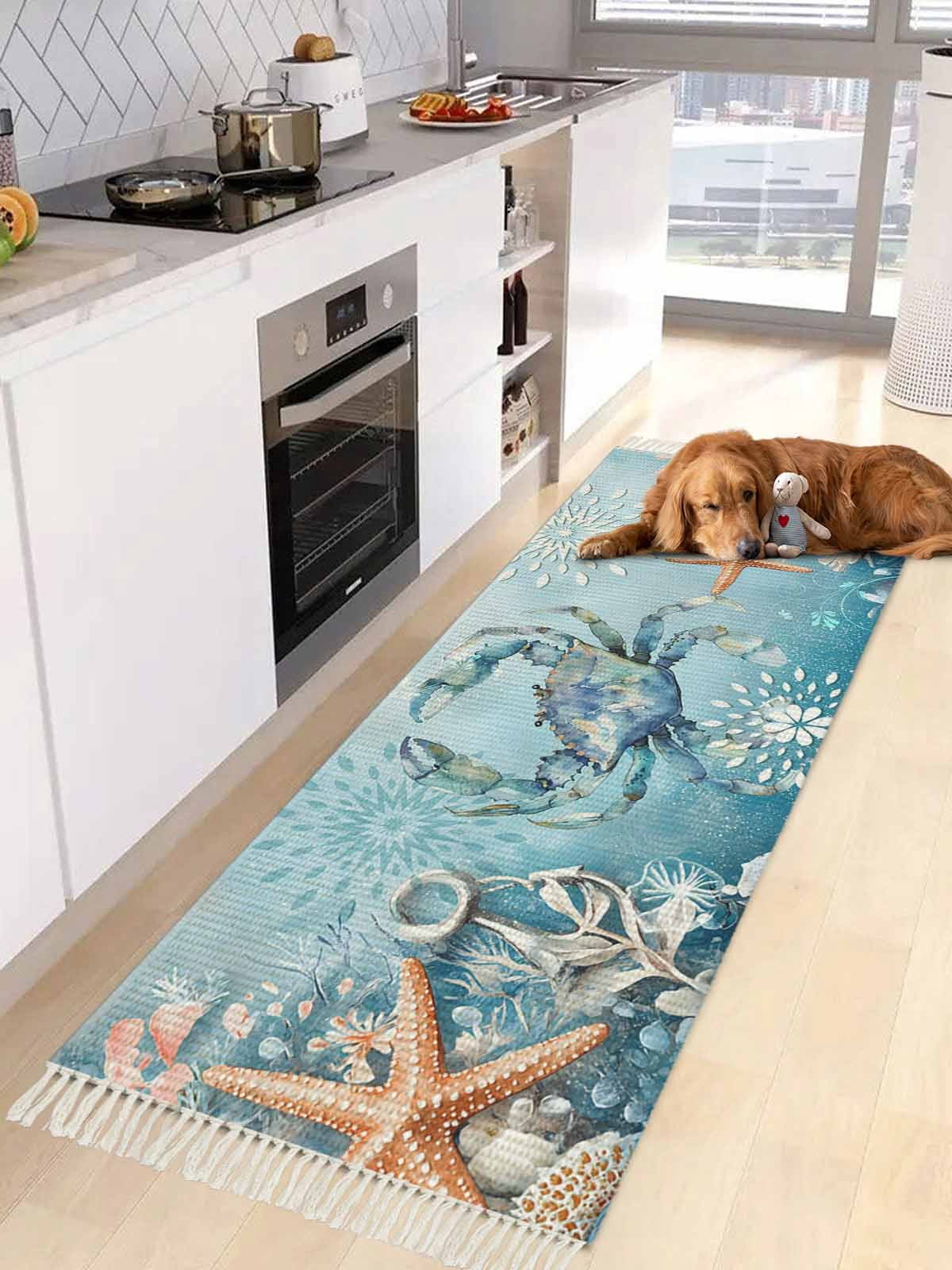 Blue Coastal Crab Entryway Runner Rug 2x4ft,Summer Beach Starfish ...