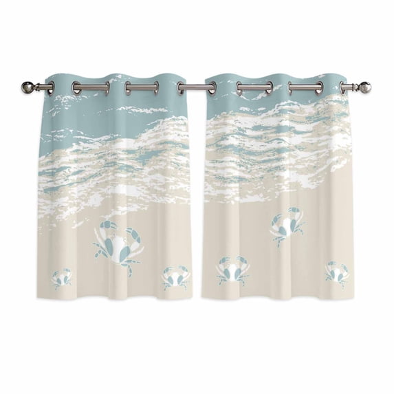 Blue Coastal Crabs Kitchen Curtains Window Panels, Summer Beach Ocean Abstract Art Insulated Window Treatment Curtain, Grommet Curtains for Bedroom/Living Room/Bathroom, 2 Piece 52"Wx45"L
