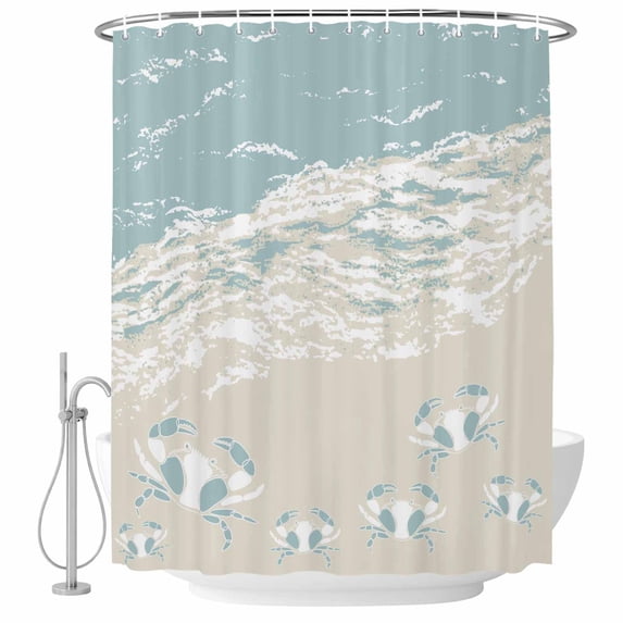 Blue Coastal Crabs Shower Curtain, Waterproof Shower Curtains for Bathroom, Summer Beach Ocean Abstract Art Washable Fabric Bathtub Curtain Set Bath Decor with 12 Hooks Extra Long 72"x96"
