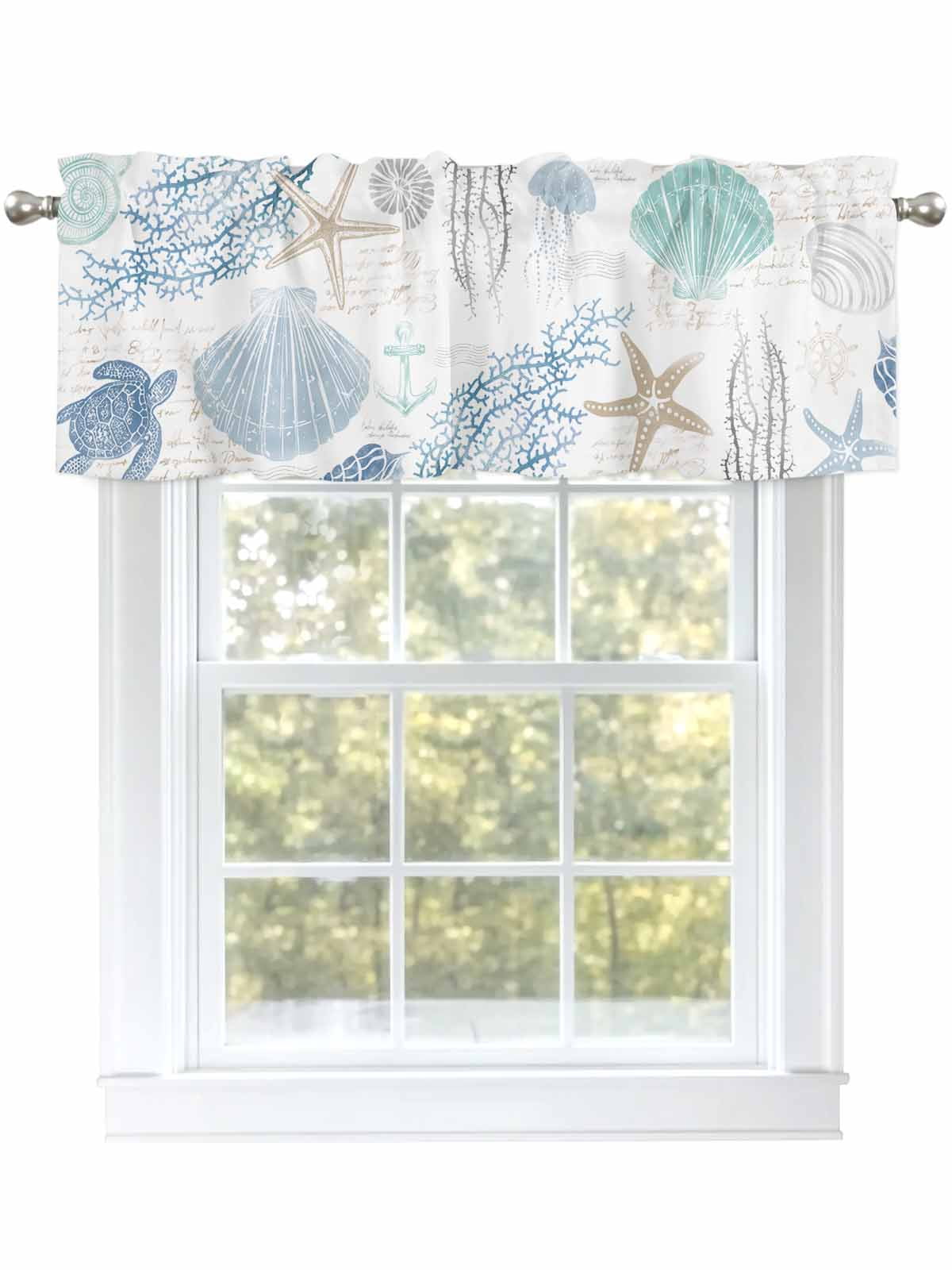 Blue Coastal Curtain Valances for Window, Farmhouse Window Valance ...