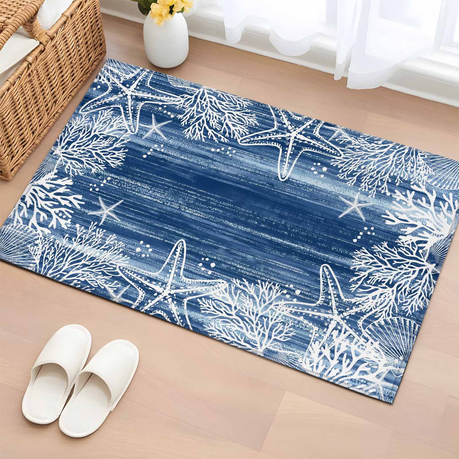 Blue Coastal Entryway Rug 2'x3'  Non Slip Front Door Mats