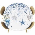 thumbnail image 1 of Blue Coastal Fitted Tablecloth with Elastic Edged,Round Table Cloth for Dining Table,Summer Eucalyptus Leaves Beach Ocean Starfish Nautical Waterproof Table Cover for Indoor Outdoor 55"-60", 1 of 9