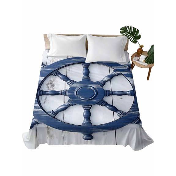 Blue Coastal Flat Sheet Only Twin Size, Soft Breathable Bed Top Sheets for Mattress, Nautical Summer Beach Ocean Luxury Bedding Flat Sheets for Home Hotel Bedroom Bed Protection