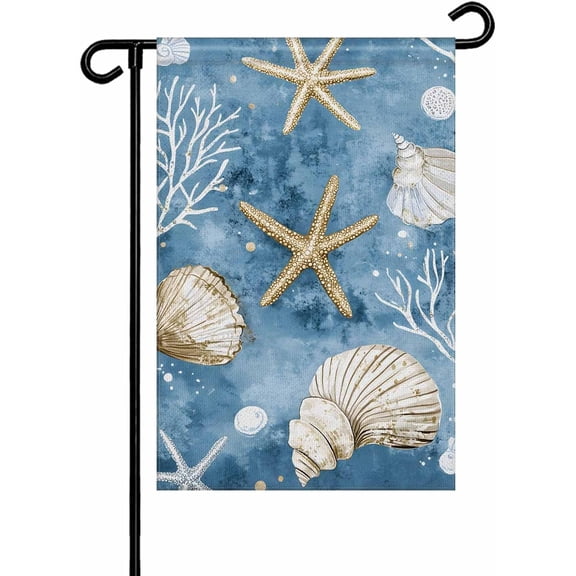 Blue Coastal Garden Flags 12x18 Double Sided Outside Decoration Summer Beach Starfish Shell Sea Decorative Welcome Yard Flag Banners for House Home Patio Lawn Seasonal Outdoor Decor