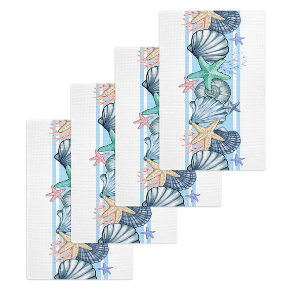 Blue Coastal Hand Towels Set, Waffle Weave Kitchen Towels 4 Pieces ...