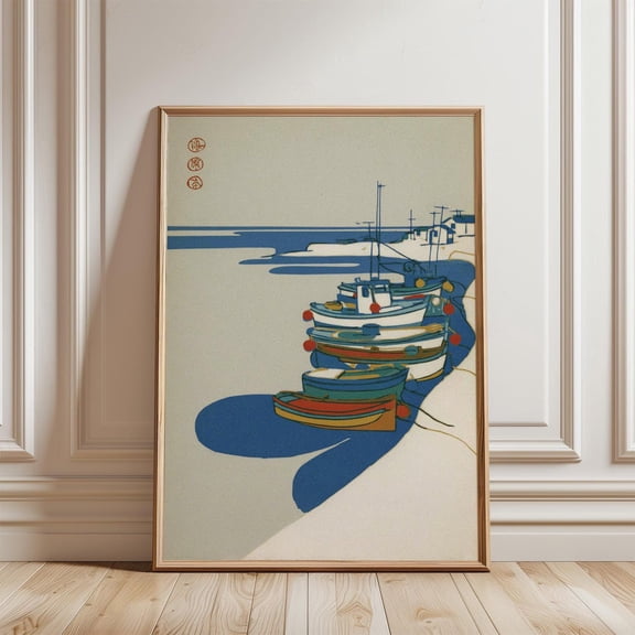 Blue Coastal Harbour Poster, Unframed Paper Poster 8x10in