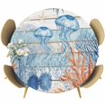 thumbnail image 1 of Blue Coastal Jellyfish Round Tablecloth 36-44 Inch Round Fitted Table Cloth with Elastic Edge, Nautical Sea Beach Starfish Coral Waterproof Table Cover Protector for Outdoor Picnic Party Dining, 1 of 9