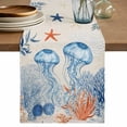 thumbnail image 1 of Blue Coastal Jellyfish Table Runner 72 Inches, Country Nautical Ocean Creatures Bed Runner Dresser Scarves Tabletop for Indoor Outdoor Parties/Ceremony/Banquet, 18" x 72", 1 of 9