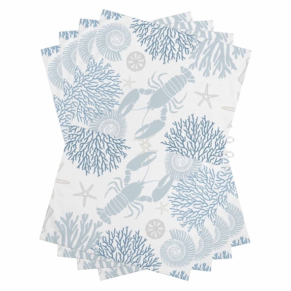 Blue Coastal Kitchen Towels Set of 4, Water Absorbent Dish Towel, Summer Lobster Coral Nautical Decorative Hand Towels - Quick Drying Cloth for Cooking Baking, 18x28 Inch