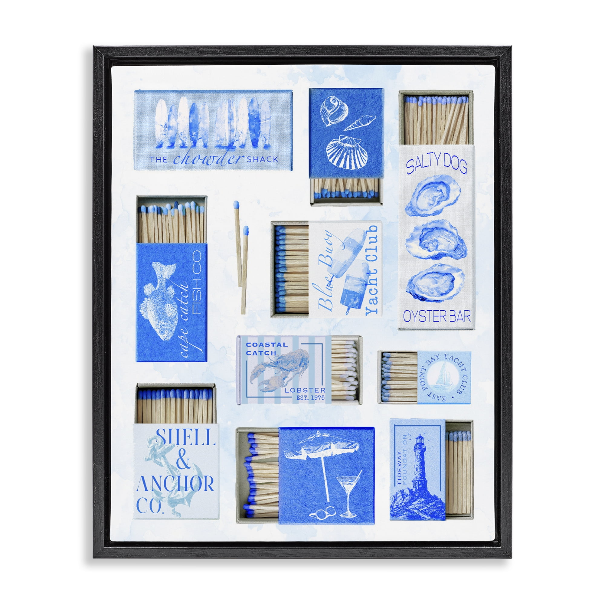 Blue Coastal Matchboxes Black Framed Floater Canvas Wall Art, design by Ziwei Li