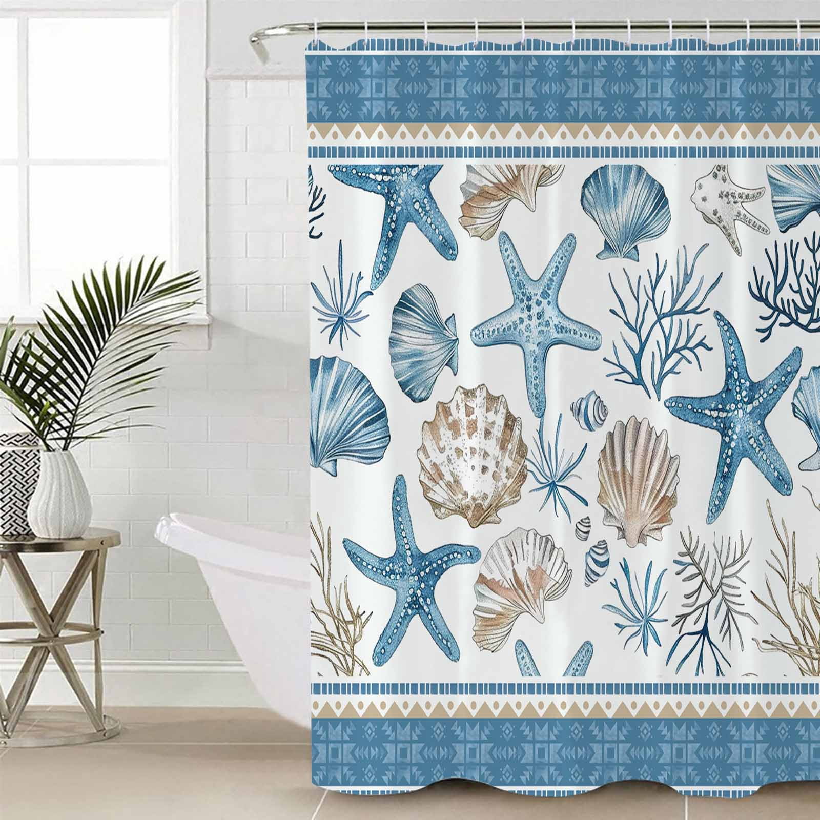 Blue Coastal Nautical Bathroom Curtain 72 Inch Shower Curtain with ...