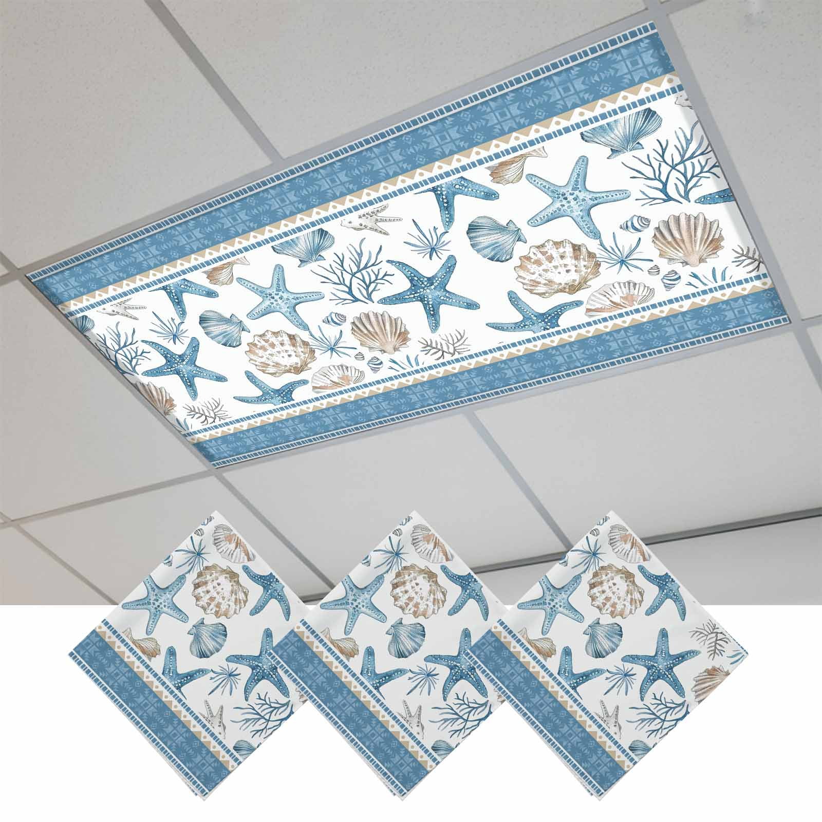 Blue Coastal Nautical Fluorescent Light Covers, Summer Beach Starfish ...