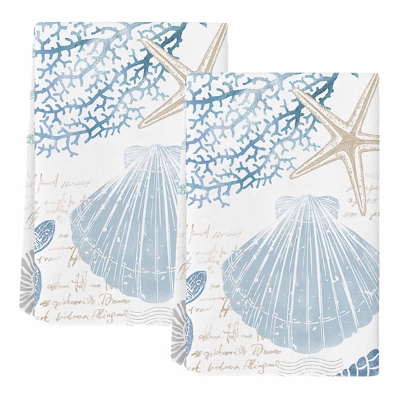 Blue Coastal Nautical Kitchen Towels Set of 2,Absorbent Microfiber Dish Tea Towels with Hanging Loop,Beach Sea Turtle Ocean Coral Starfish Resuable Hand Towel for Home Kitchen Cleaning 18"x28"