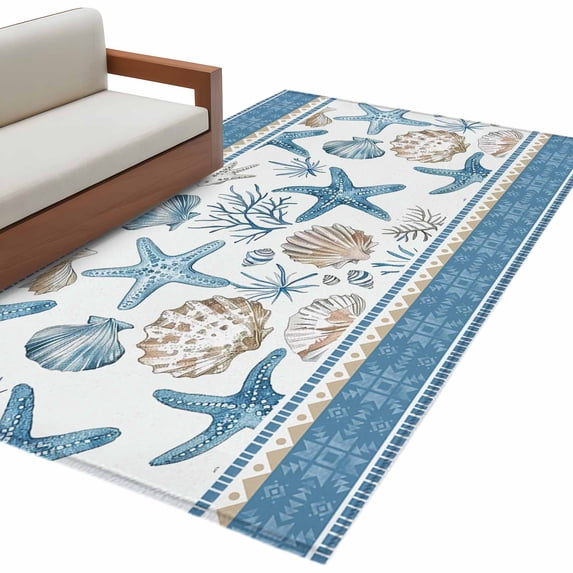 Blue Coastal Nautical Large Area Rugs for Bedroom Living Room, Soft Non ...