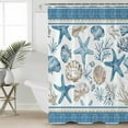 thumbnail image 1 of Blue Coastal Nautical Waterproof Fabric Shower Curtain, Summer Beach Starfish Shell Coral Shower Curtain for Bathroom Curtains Bathtubs Hotel Washable Shower Curtains with 12 Hooks Small 36x78in, 1 of 6
