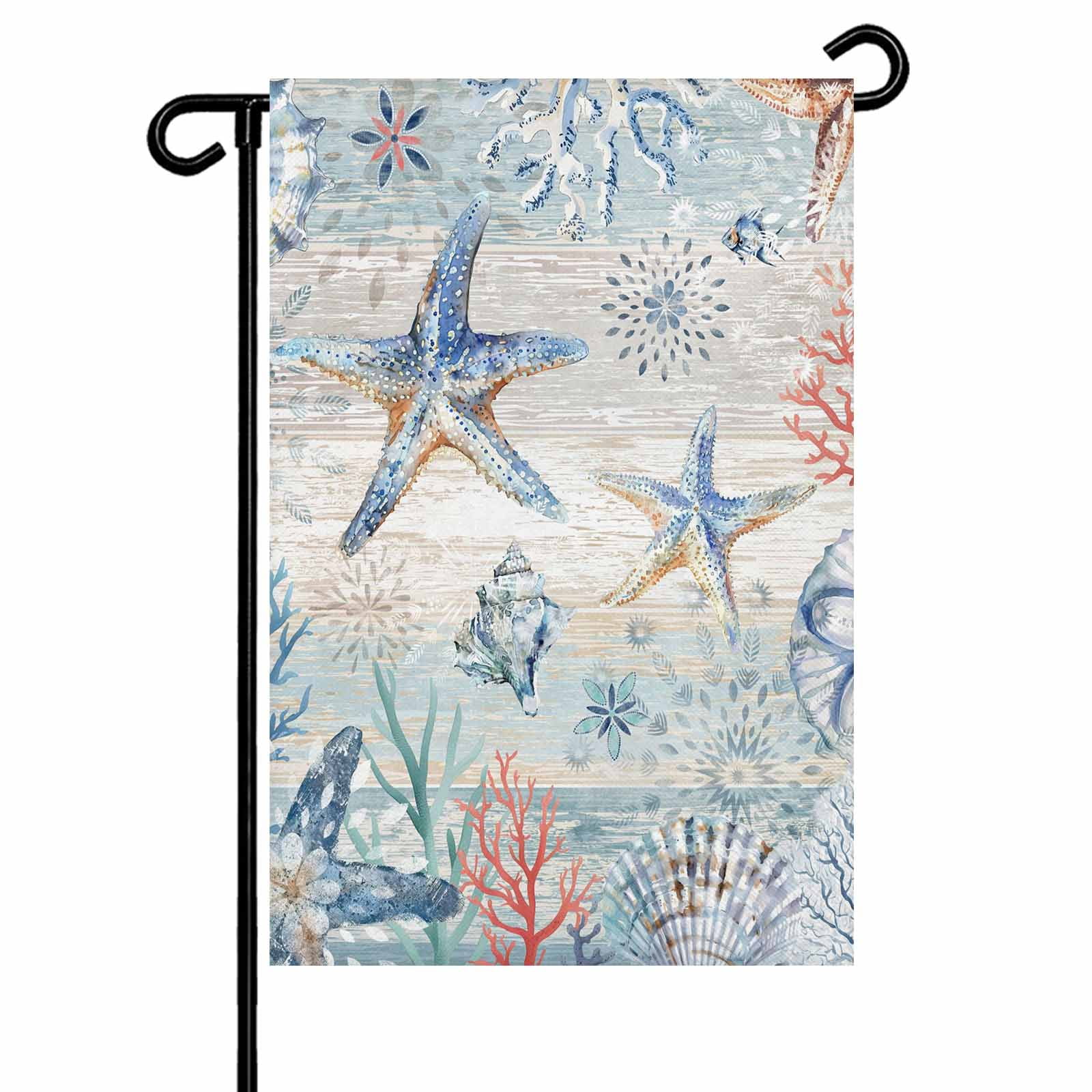 Blue Coastal Ocean Garden Flags for Outside Starfish Coral Shell Double ...