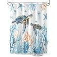 thumbnail image 1 of Blue Coastal Ocean Shower Curtain, Sea Turtle Starfish Coral Bathroom Decor Curtains Set with Hooks, White Waterproof Fabric Home Accessories， Stall 36 X 72 Inch, 1 of 6