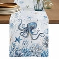 thumbnail image 1 of Blue Coastal Octopus Table Runner 70 Inches, Summer Ocean Sea Coral Shells Texture Bed Runner Dresser Scarves Tabletop for Indoor Outdoor Parties/Ceremony/Banquet, 13" x 70", 1 of 9