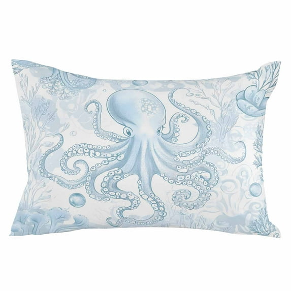 Blue Coastal Octopus Throw Pillow Cover 24 x 36 Inch Decorative Pillow Cover Summer Watercolor Coral Lumbar Pillowcase Seasonal Rectangle Cushion Case for Couch Sofa Bed Living Room