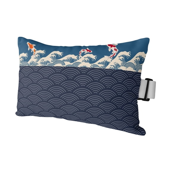 Blue Coastal Outdoor Pillows for Chaise Lounge Chair Waterproof Lumbar Pillows with Insert&Adjustable Strap Beach Headrest Pillow Japanese Style Wave Fish Textured Pillow for Patio Pool 11"x16"