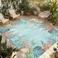 thumbnail image 1 of Blue Coastal Outdoor Rug for Patio/Deck/Porch, Non-Slip Large Area Rug 5 x 8 Ft, Summer Nautical Beach Coral Starfish Indoor Outdoor Rugs Washable Area Rugs, Reversible Camping Rug Carpet Runner, 1 of 8