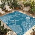 thumbnail image 1 of Blue Coastal Outdoor Rug for Patio/Deck/Porch, Non-Slip Large Area Rug 6 x 9 Ft, Starfish Coral Summer Beach Ocean Indoor Outdoor Rugs Washable Area Rugs, Reversible Camping Rug Carpet Runner, 1 of 8