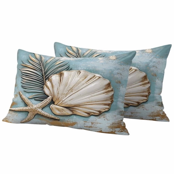 Blue Coastal Outdoor Waterproof Pillow Covers, Vintage Summer Beach Nautical Starfish Decorative Rectangle Throw Pillowcase Sofa Cushion Sham for Patio/Couch/Chair, 20"x12" 2 Pack