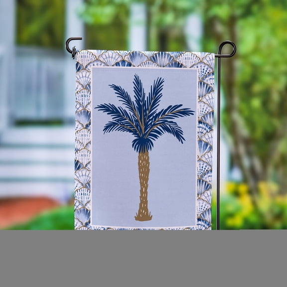 Blue Coastal Palm Trees Double Sided Suede Garden Flag