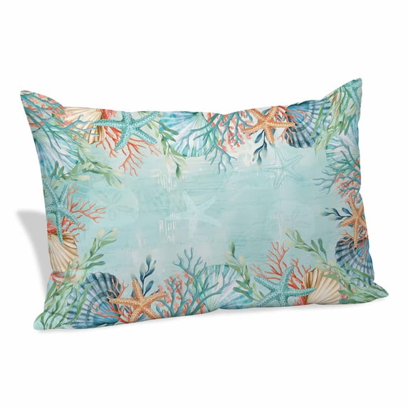 Blue Coastal Pillow Covers, Linen Long Throw Pillow Case, Summer Nautical Beach Coral Starfish Holiday Pillow Protector Decorative Cushion Cover for Living Room/Bedroom 16" x 24"