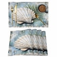 thumbnail image 1 of Blue Coastal Placemats Set of 4 Retro Botanical Beach Nautical Shell Place Mats Indoor Wipeable Table Mats Washable Cloth Dining Table Placemats for Kitchen Holiday Party Home Decor 13x19 Inch, 1 of 9