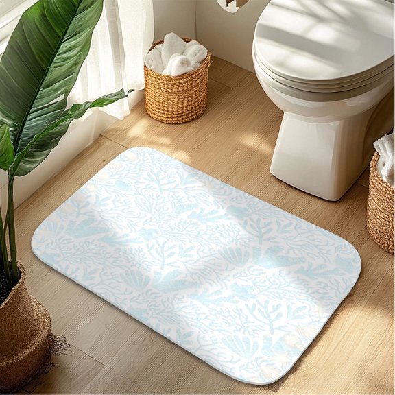 Blue Coastal Plush Flannel Bath Rug 16x24 Inches, Quick Dry Absorbent Non Slip Mat for Bathroom Sink Tub