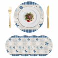 thumbnail image 1 of Blue Coastal Round 15 Inch Placemats Set of 4, Vintage Ocean Nautical Starfish Coral Striped HeatResistant Non Slip Place Mats for Dining Table, Wipeable Braided Kitchen Table Mats for Housewarming, 1 of 9