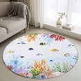 thumbnail image 1 of Blue Coastal Round Area Rug 3.3 FT, Non Slip Small Entryway Kitchen Mat, Summer Beach Nautical Coral Fish Washable Soft Circular Rug Non-Shedding Door Mat for Bathroom Playroom Kids Room, 1 of 9