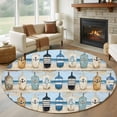 thumbnail image 1 of Blue Coastal Round Area Rug 5 FT, Non Slip Bedroom Rugs, Ocean Nautical Anchor Wood Barn Beach Washable Soft Circular Carpet Non-Shedding Floor Mat for Kitchen Dining Room Foyer Balcony Dorm, 1 of 8