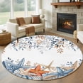thumbnail image 1 of Blue Coastal Round Area Rug 8Ft Washable Large Circle Rugs for Living Room Dorm, Summer Beach Starfish Weeping Eucalyptus Non-Slip Carpet Floor Mats Indoor Outdoor Carpet Runner Aesthetic Home Decor, 1 of 8