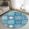 thumbnail image 1 of Blue Coastal Round Living Room Rugs 3.3 ft, Summer Ocean Waves Shell Crab Coconut Tree Washable Area Rug with Non-Slip Sturdy Edge Binding Round Front Door Mat Floor Carpet for Entryway, 1 of 9