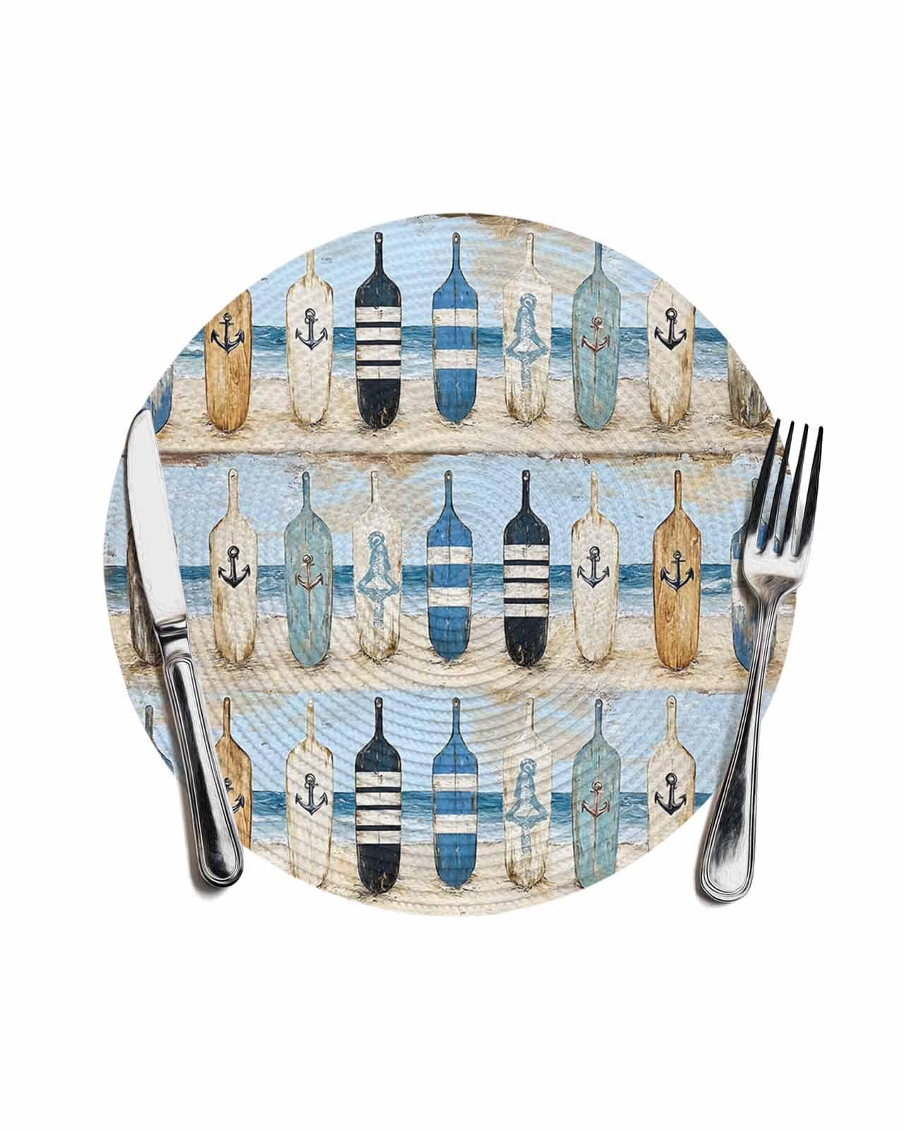 Blue Coastal Round Placemats for Dinning Tables,Heat-proof Braided ...