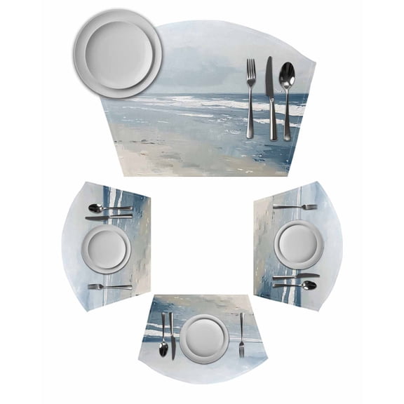 Blue Coastal Round Placemats Set of 2, Seaside Summer Beach Nautical Placemats for Round Dining Table Shape Wedge Placemats for Outdoor Indoor Wipeable Clean Table Place Mats