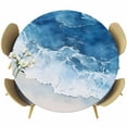 thumbnail image 1 of Blue Coastal Round Tablecloth 55-60 Inch Round Fitted Table Cloth with Elastic Edge, Summer Beach Nautical Sea Ocean Waterproof Table Cover Protector for Outdoor Picnic Party Dining, 1 of 6