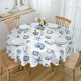 thumbnail image 1 of Blue Coastal Round Tablecloth 60 Inch - Waterproof Fabric Table Cloth Protector, Summer Beach Nautical Seaside Starfish Shell Tablecloths Washable Table Cover for Kitchen Coffee Table, 1 of 6