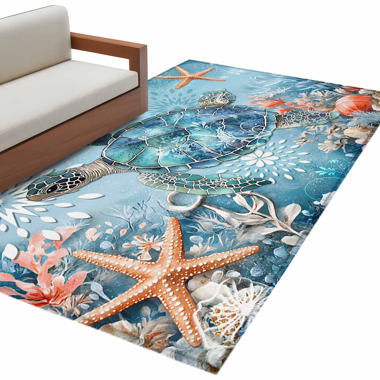 Blue Coastal Sea Turtle Area Rug 3x5 FT, Non Slip Entryway Bedside ...