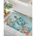 thumbnail image 1 of Blue Coastal Sea Turtle Bath Rug 2x3ft Woven Bathroom Entryway Runner Rug,Summer Beach Starfish Botanical Washable Living Room Hallway Bedroom Kitchen Carpet with Tassels,Indoor Outdoor Doormat, 1 of 5