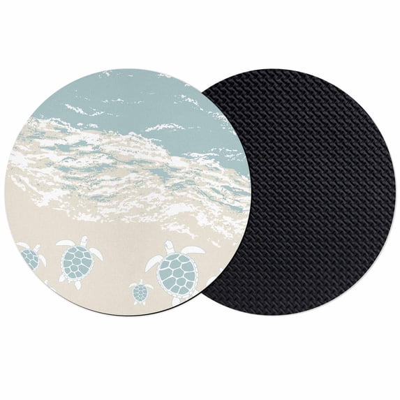 Blue Coastal Sea Turtle Coasters Set of 2, Absorbent Coasters for Drinks, Summer Beach Ocean Abstract Art Coaster for Desk Coffee Table Protection, Home Decor House Warming Gifts 4"