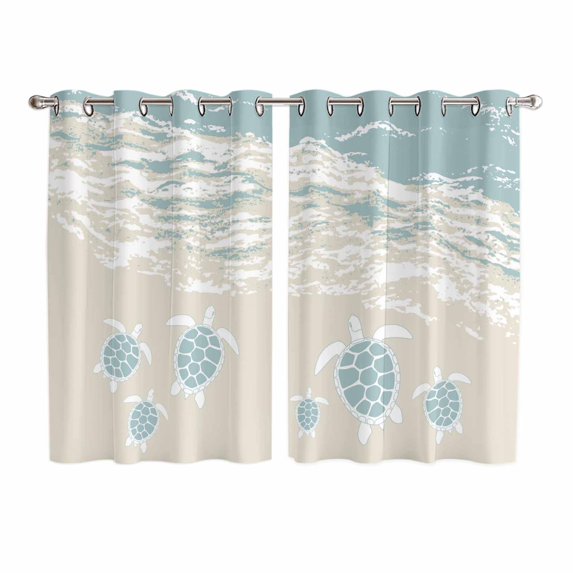 Blue Coastal Sea Turtle Kitchen Curtains Window Panels, Summer Beach Ocean Abstract Art Insulated Window Treatment Curtain, Grommet Curtains for Bedroom/Living Room/Bathroom, 2 Piece 52"Wx63"L