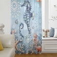 thumbnail image 1 of Blue Coastal Seahorse Semi Sheer Curtains Drapes for Living Room, Bedroom, French Doors Window 96 Inches Long, Summer Beach Starfish Botanical Rod Pocket Chiffon Curtain Drapery Voile Drape Panel, 1 of 6