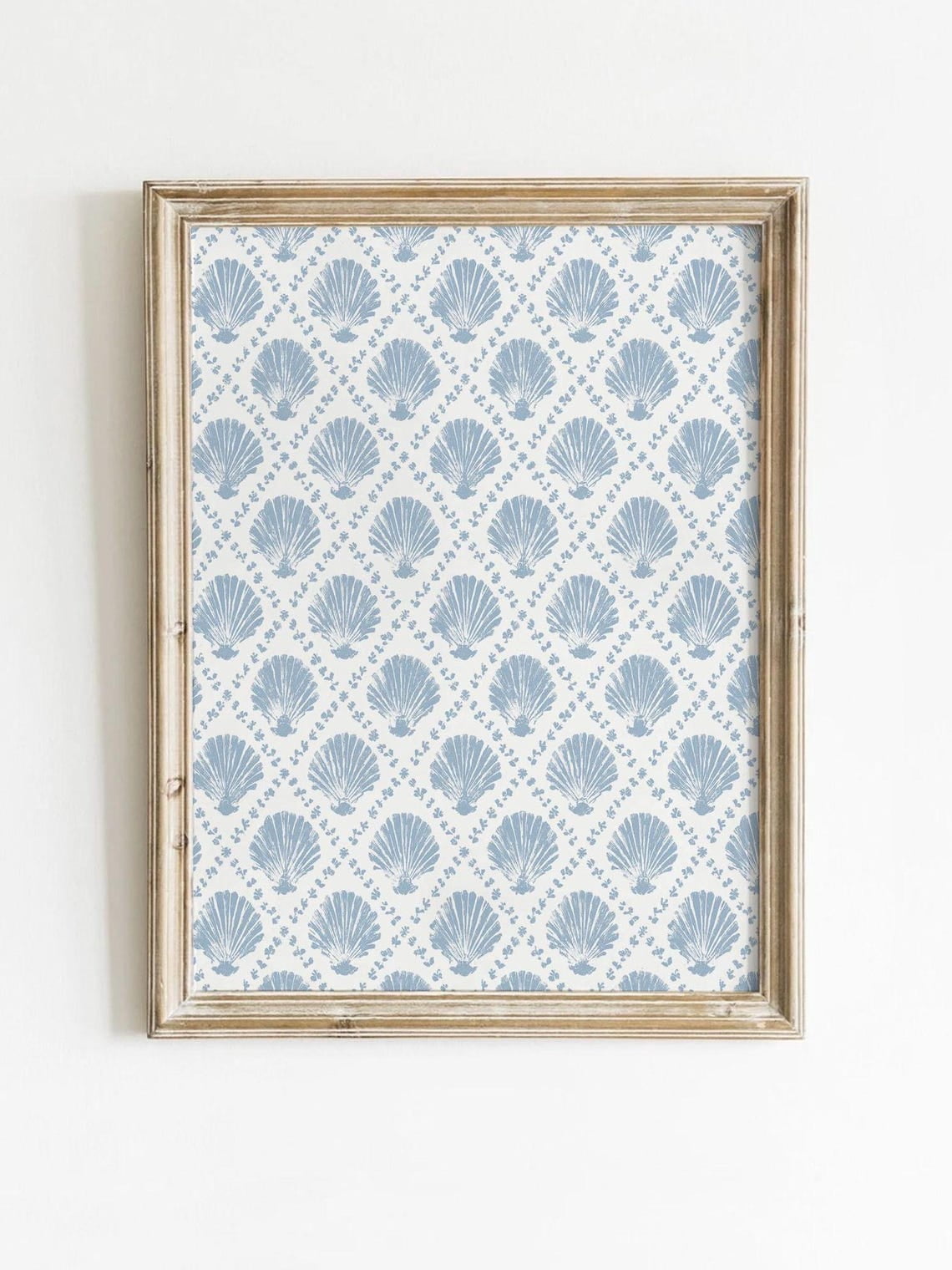 Blue Coastal Seashell Pattern Nautical Cottagecore Wallpaper, Stretched ...