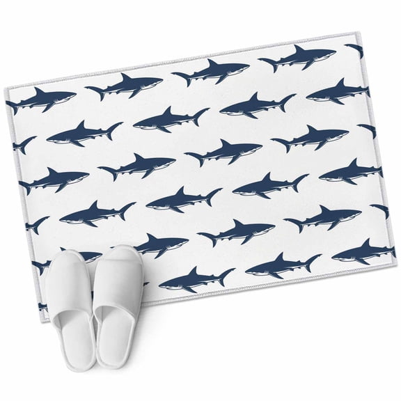 Blue Coastal Shark Bathroom Rug Washable 2x3 Entryway Rug Non Slip Ocean Sea Nautical Front Door Mat Low Pile Indoor Doormat Throw Floor Carpet for Kitchen Bedroom Entrance