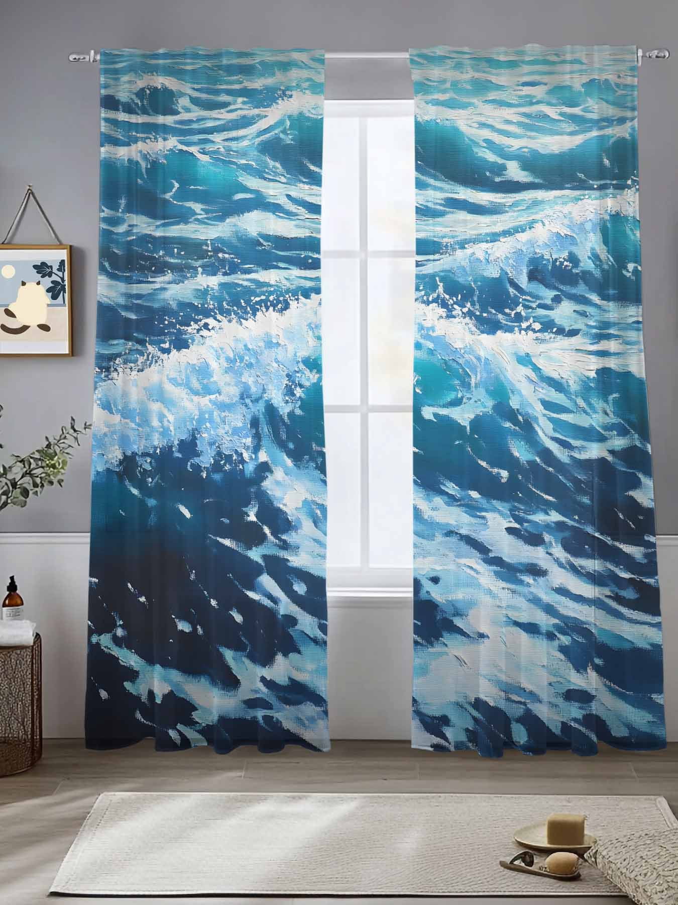 Photo inspiration: Gallery Detail: Blue Coastal Sheer Curtains For Living Room Bedroom Summer Beach